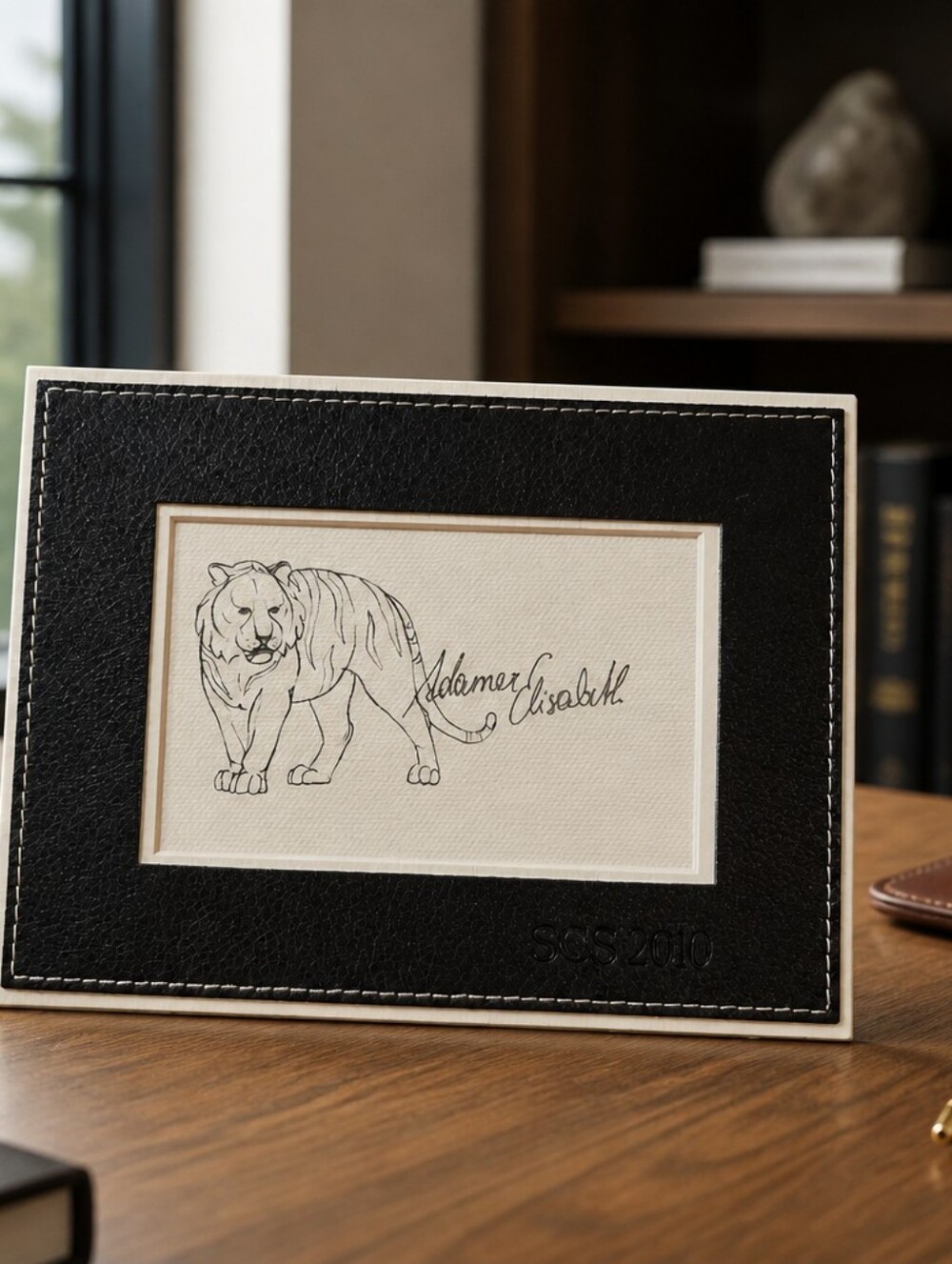 NWT Swarovski Crystal Society (SCS) 2010 Tiger Sketch in Frame.